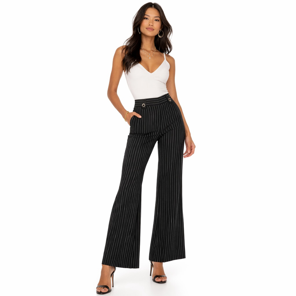 NWT Women's ALFANI Black White Pinstripe Wide Leg Ankle Pants Size 8